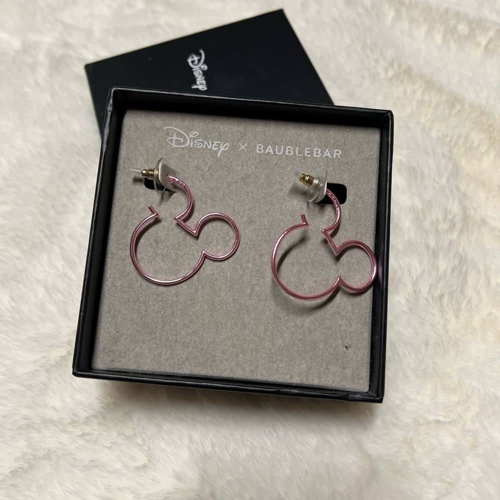 NEW DISNEY X BAUBLEBAR Mickey Silhouette Hoop Earrings Chrome Pink